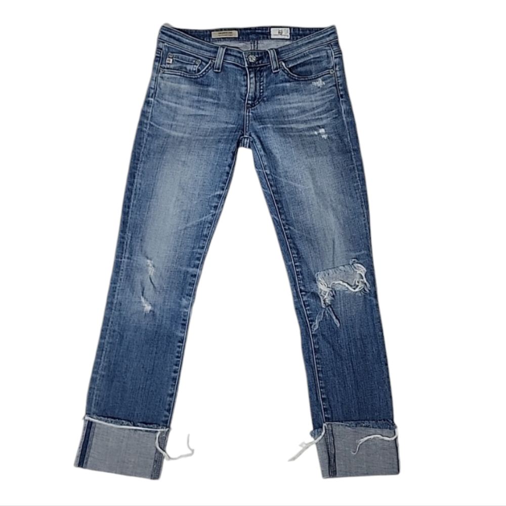 Ag Adriano Goldschmied Stevie cuff jeans Slim Straight cuffed Sz 25 Medium Wash - Picture 2 of 14